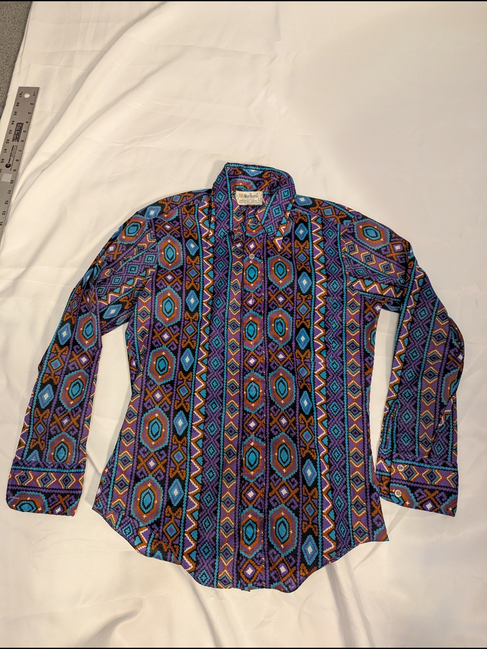 Marlboro Purple, Teal & Orange Geometric Button-Up